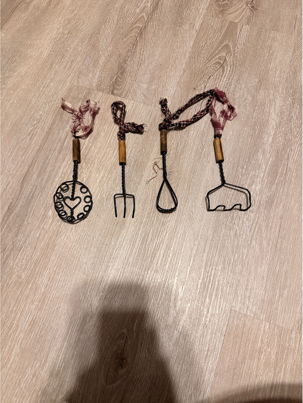 Set of 4 Miniature Rustic Kitchen Whisks and Forks with Wooden Handles